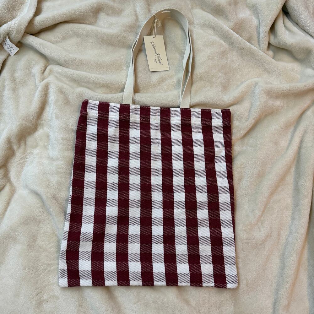 Red and white checkered tote bag